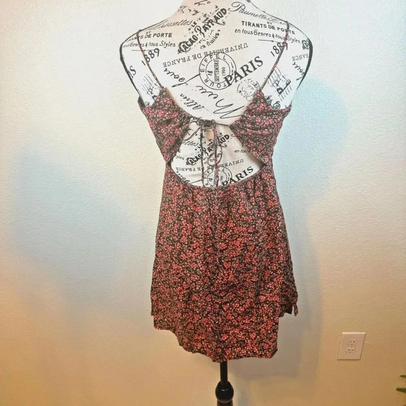 Free People Lightweight Floral Rayon Mini Dress with Open Back Tie Detail Sz  S - Picture 3 of 8